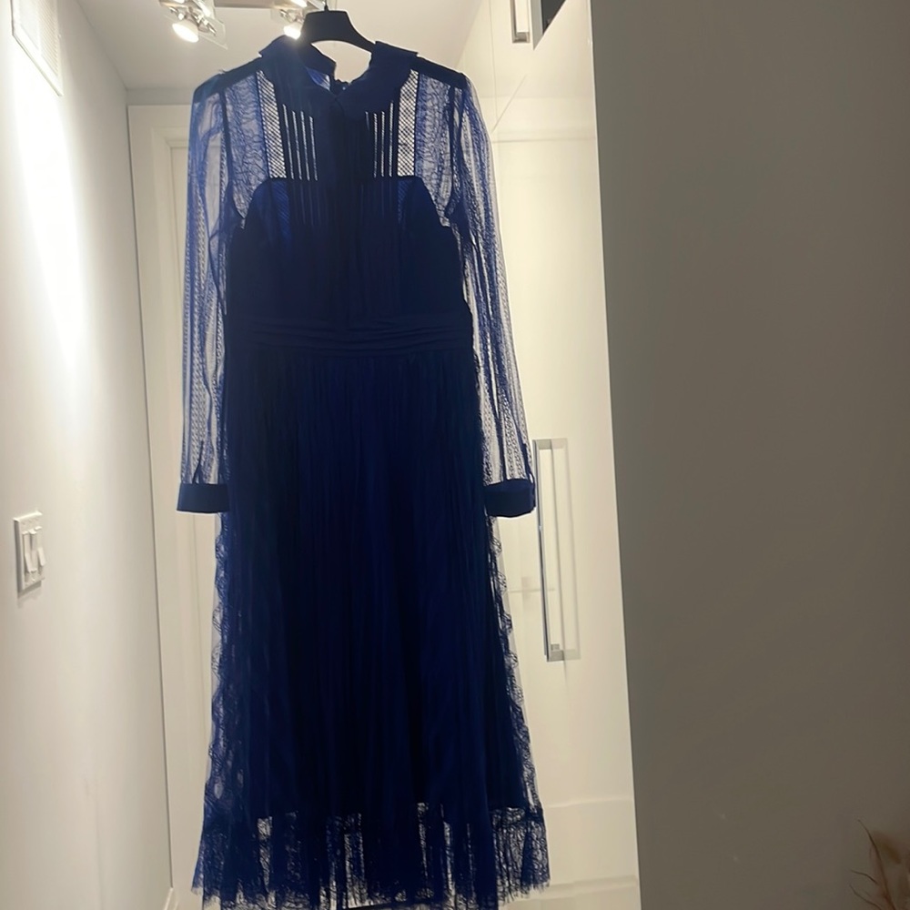 Pleated Lace Long Sleeve Midi Dress - SELF-PORTRAIT - NWT